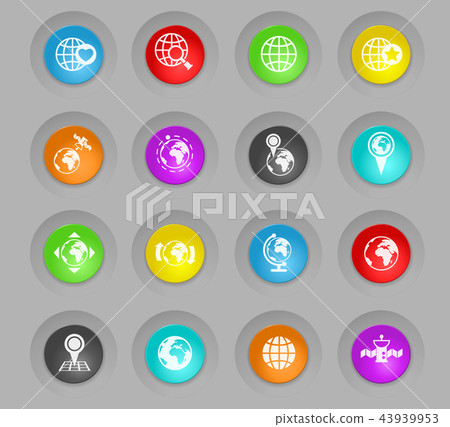 globes colored plastic round buttons icon set - Stock Illustration ...