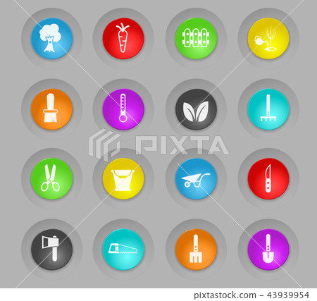 gardening colored plastic round buttons icon set - Stock Illustration ...