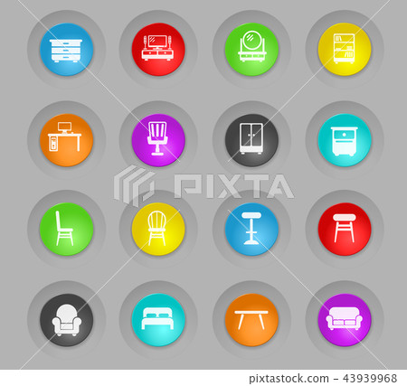 furniture colored plastic round buttons icon set - Stock Illustration ...
