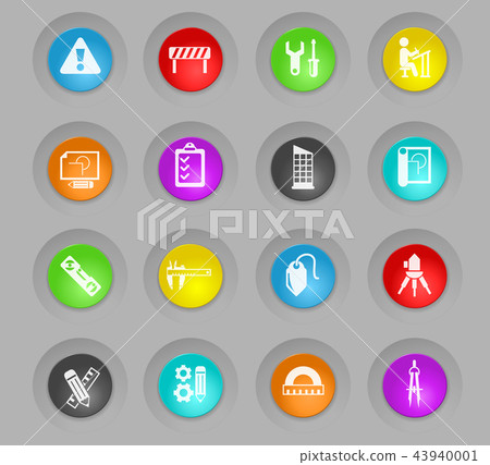 engineering colored plastic round buttons icon set - Stock Illustration ...