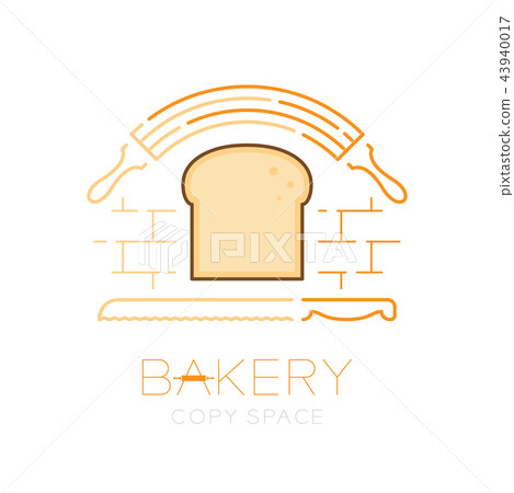 Bread, rolling pin and bread knife  logo icon 43940017