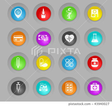 drug store colored plastic round buttons icon set - Stock Illustration ...
