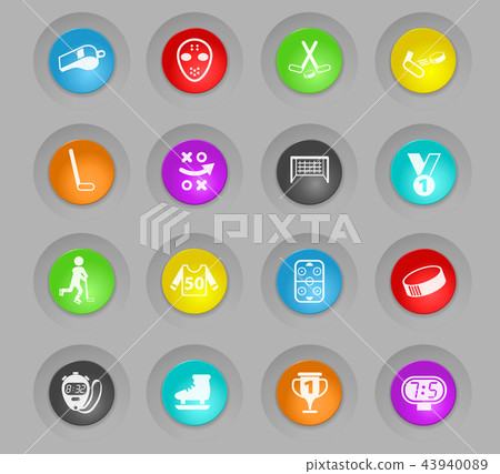 hockey colored plastic round buttons icon set - Stock Illustration ...