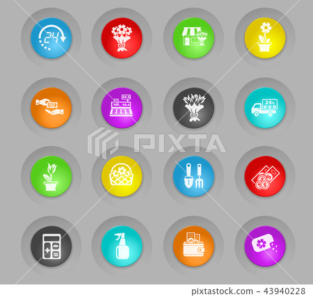 flower shop colored plastic round buttons icon set - Stock Illustration ...