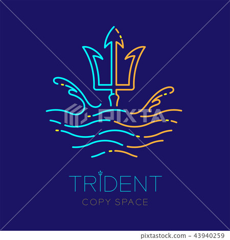 Trident, wave and water splash, logo icon outline 43940259