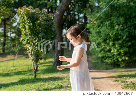 Girl child flower garden Arboretum rose 43942607