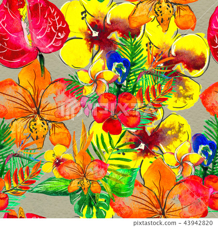 Seamless pattern With Tropical Flowers. Watercolor Background Seamless pattern With Tropical Flowers. Watercolor Background 43942820