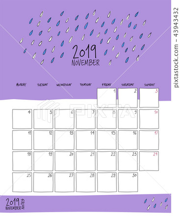 November 19 Wall Calendar Doodle Style Stock Illustration