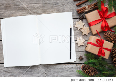 Writing letter to santa on wooden background, 43944463