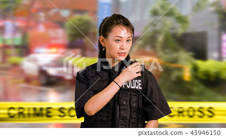 Asian American Police Officer at Crime scene  43946150