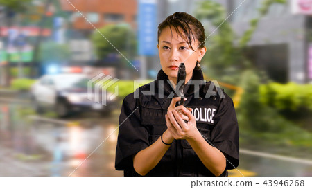 Asian American Police Officer at Crime scene  43946268