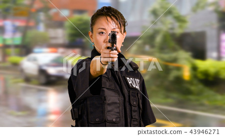 Asian American Police Officer at Crime scene  43946271
