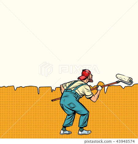 worker painter paints wall in the middle 43948574
