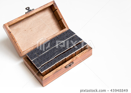 Box of english alphabet and number rubber stamp 43948849