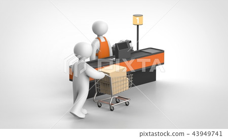 Supermarket cash register and shoppers Supermarket cash register and shoppers 43949741