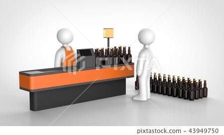 超市收銀機和購物者與啤酒店 43949750