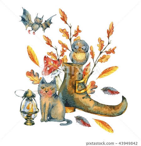 Watercolor Halloween Party Illustration isolated on white backgr Watercolor Halloween Party Illustration isolated on white backgr 43949842