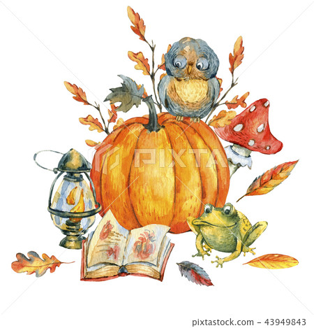 Watercolor Halloween Party Illustration isolated on white backgr Watercolor Halloween Party Illustration isolated on white backgr 43949843