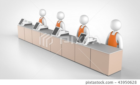 Convenience store counter and multiple clerks 43950628