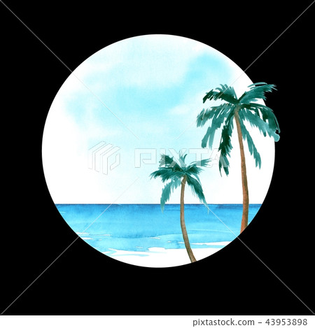 Round card with two watercolor palm Round card with two watercolor palm 43953898