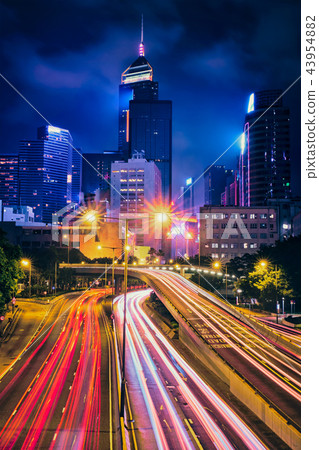 Street traffic in Hong Kong at night 43954882