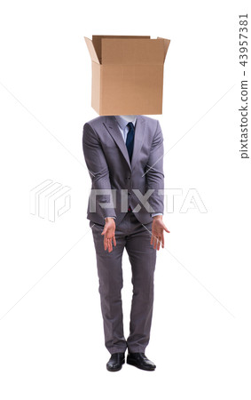 Businessman with blank box on his head 43957381