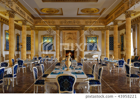 The ballroom and restaurant in classic style. 3D render. 43958221