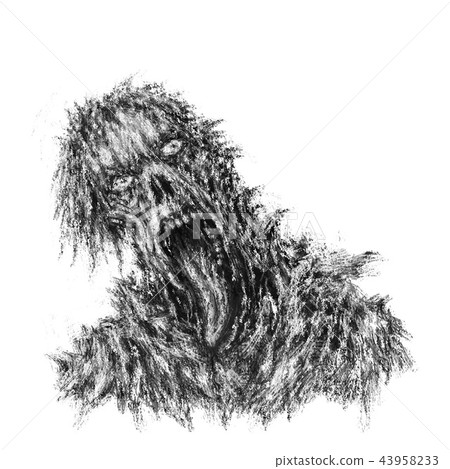 zombie concept with torn face and hanging tongue 43958233