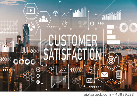 Customer Satisfaction with aerial view of NY skyline Customer Satisfaction with aerial view of NY skyline 43959158