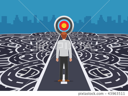 Businessman standing on road to the target Businessman standing on road to the target 43963511