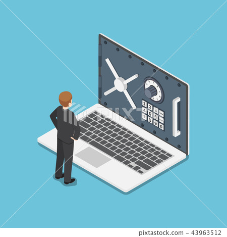 Businessman stand with laptop and security door 43963512