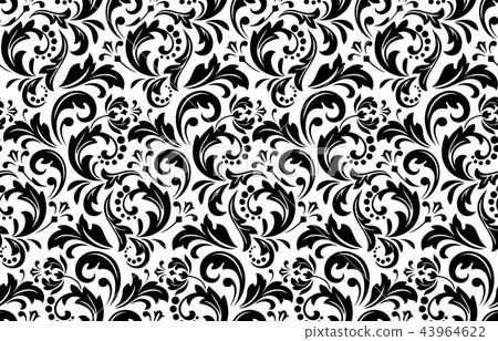 Flower pattern. Seamless white and black ornament 43964622