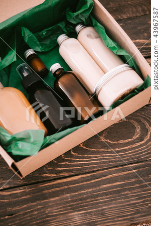 Beauty box with bottles of natural cosmetics 43967587