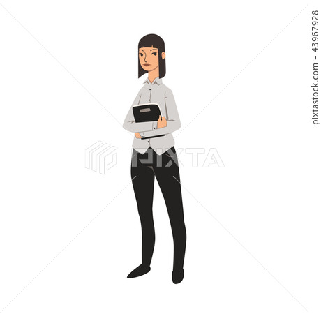 Elegant office girl in white shirt and black trousers. Flat vector illustration. Isolated on white Elegant office girl in white shirt and black trousers. Flat vector illustration. Isolated on white 43967928