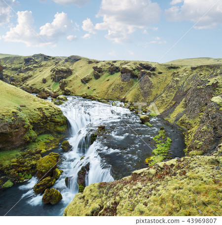 Green gorge and the river Skoga, Iceland Green gorge and the river Skoga, Iceland 43969807