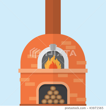 Brick pizza oven with fire 43971565