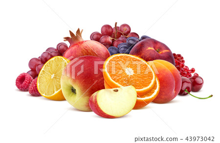 Heap of red fruits and berries isolated on white background Heap of red fruits and berries isolated on white background 43973042
