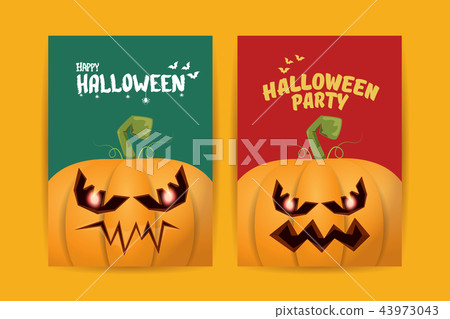 Halloween vertical cartoon posters set with Halloween scary pumpkins . Funky kids Halloween 43973043