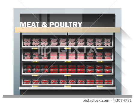 Fresh meat display on shelf in supermarket 43974781