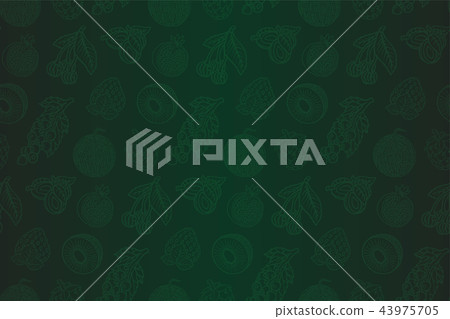 drawing fruits and berries on green background drawing fruits and berries on green background 43975705