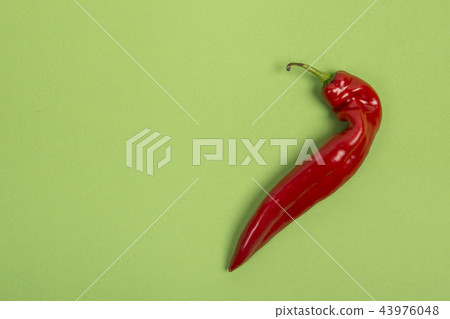 Red pointed pepper on a green background Red pointed pepper on a green background 43976048