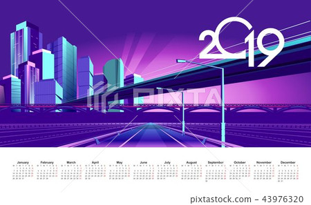 2019 neon city calendar 43976320