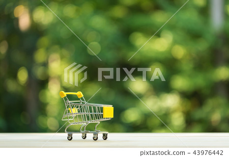 Little shopping cart on forest background 43976442