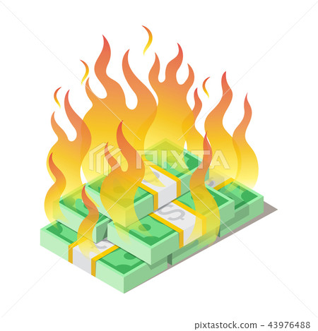 Burning pile of american dollars, banknotes, money lost concept 43976488