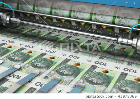 Printing 100 PLN Polish zloty money banknotes 43978369