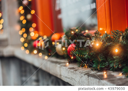 Christmas winter decorations on the window 43979030