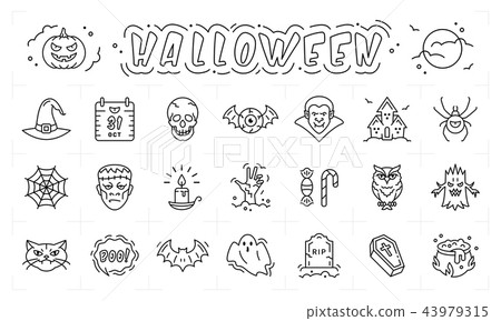 Halloween icon set. Vector isolated linear Halloween symbols, Vector Halloween icon set. Vector isolated linear Halloween symbols, Vector 43979315