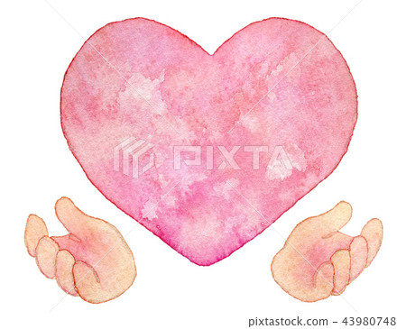 Watercolor illustration of two hands holding a big heart Watercolor illustration of two hands holding a big heart 43980748
