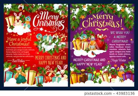 Christmas gift and New Year garland greeting card - Stock Illustration ...