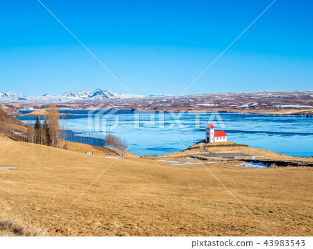 Ulfljotfvatnskirkja, church on lake, Iceland Ulfljotfvatnskirkja, church on lake, Iceland 43983543